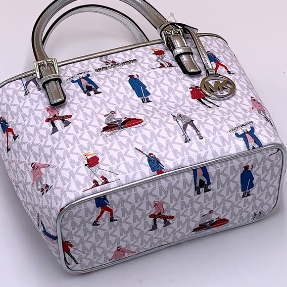 Michael Kors Jet Set Girls Print White Signature XSMALL Carryall Top Zip Tote - Picture 15 of 16